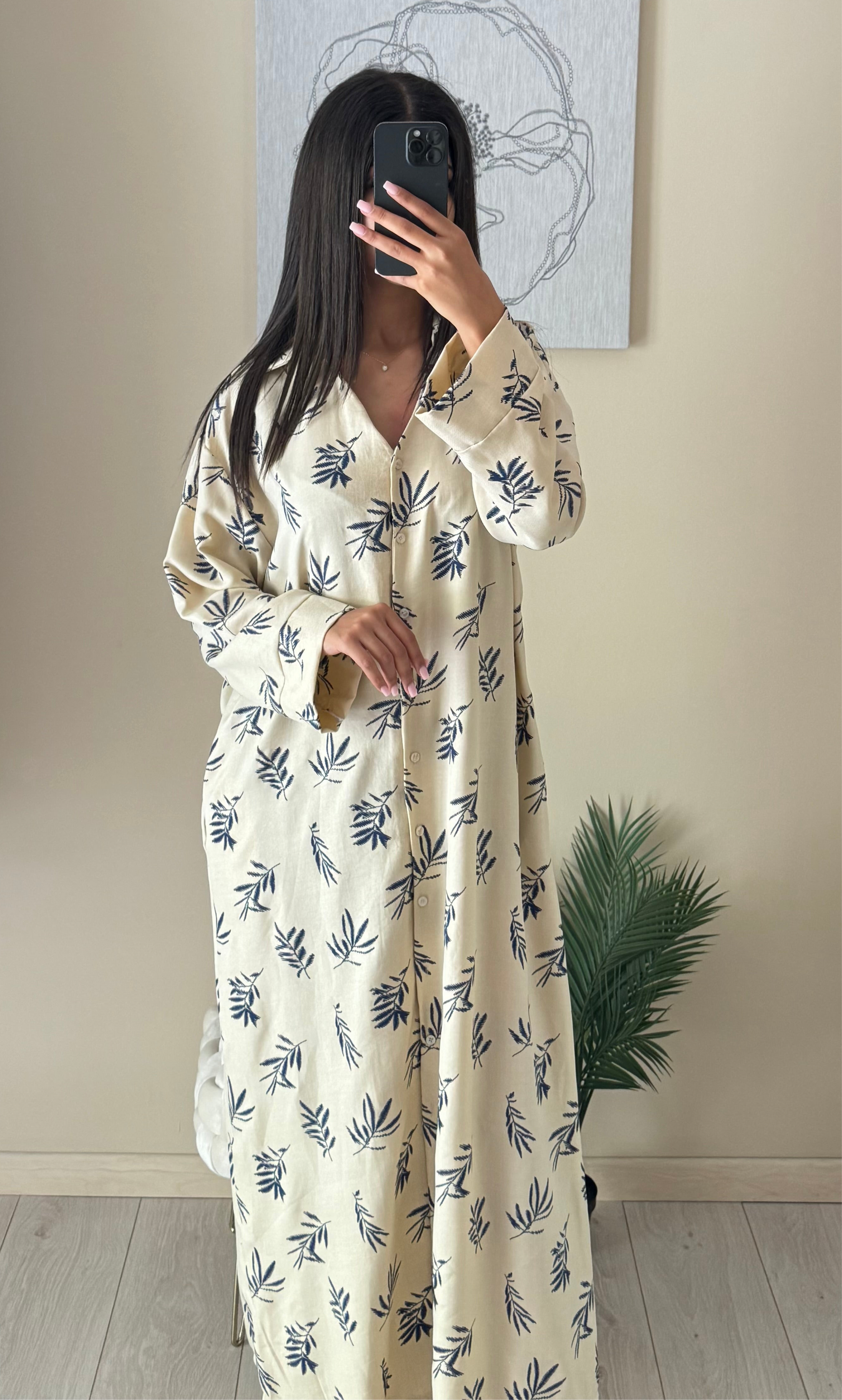 Vestito Ward | Sabbia con stampa botanica navy