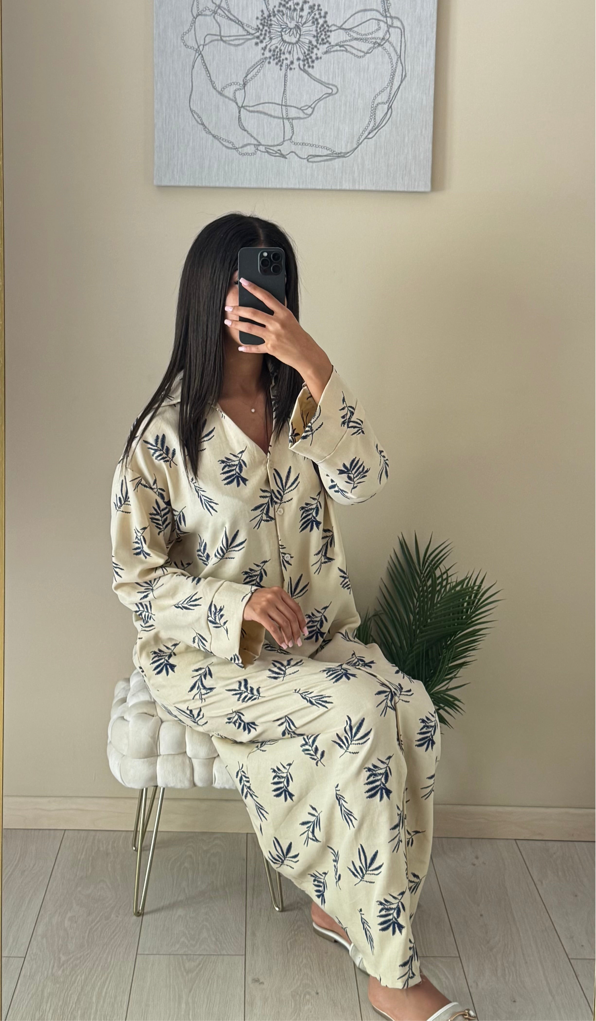 Vestito Ward | Sabbia con stampa botanica navy